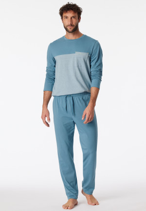 Pyjama long Coton biologique rayures poche poitrine bleu gris - 95/5 Nightwear