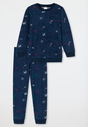 Schlafanzug lang Frottee Organic Cotton Bündchen Zauberei Eule dunkelblau - Cat Zoe