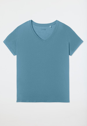 Camicia manica corta con scollo a V blu-grigio - Mix+Relax