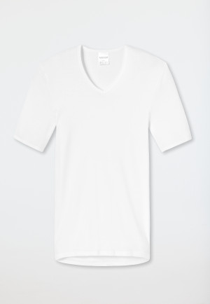Short sleeve shirt, V-neck?, fine rib, white - Original Classics