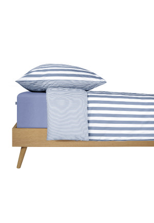 Biancheria da letto reversibile due pezzi Renforcé a righe blu chiaro - SCHIESSER Home